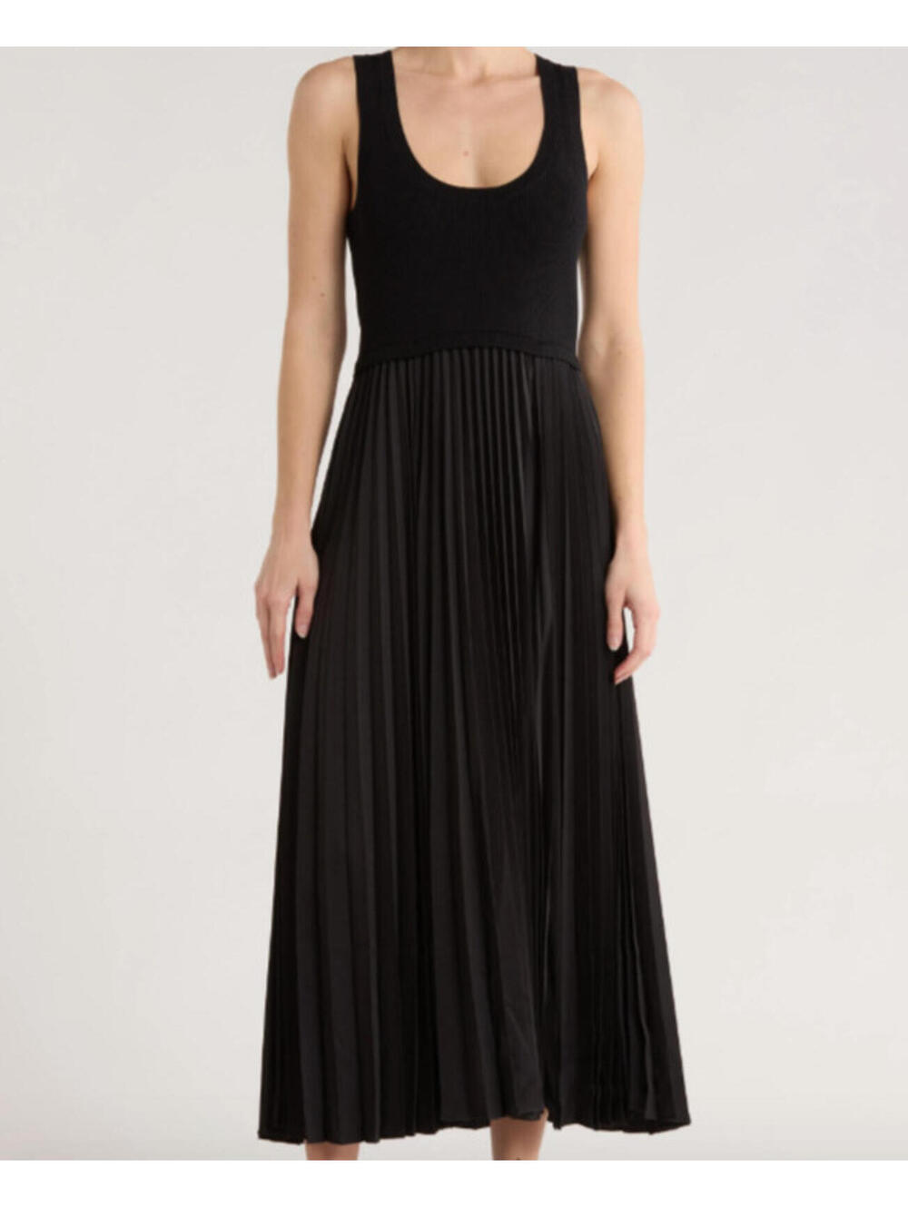 NEW, Cinq A Sept Parma Pleated Midi Dress in Black Sz L #LD0284
